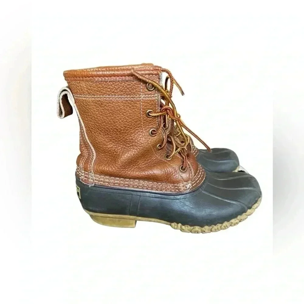 L.L. Bean Leather Bean Boots Womens 7 Brown Black  Duck Boots Lace Up